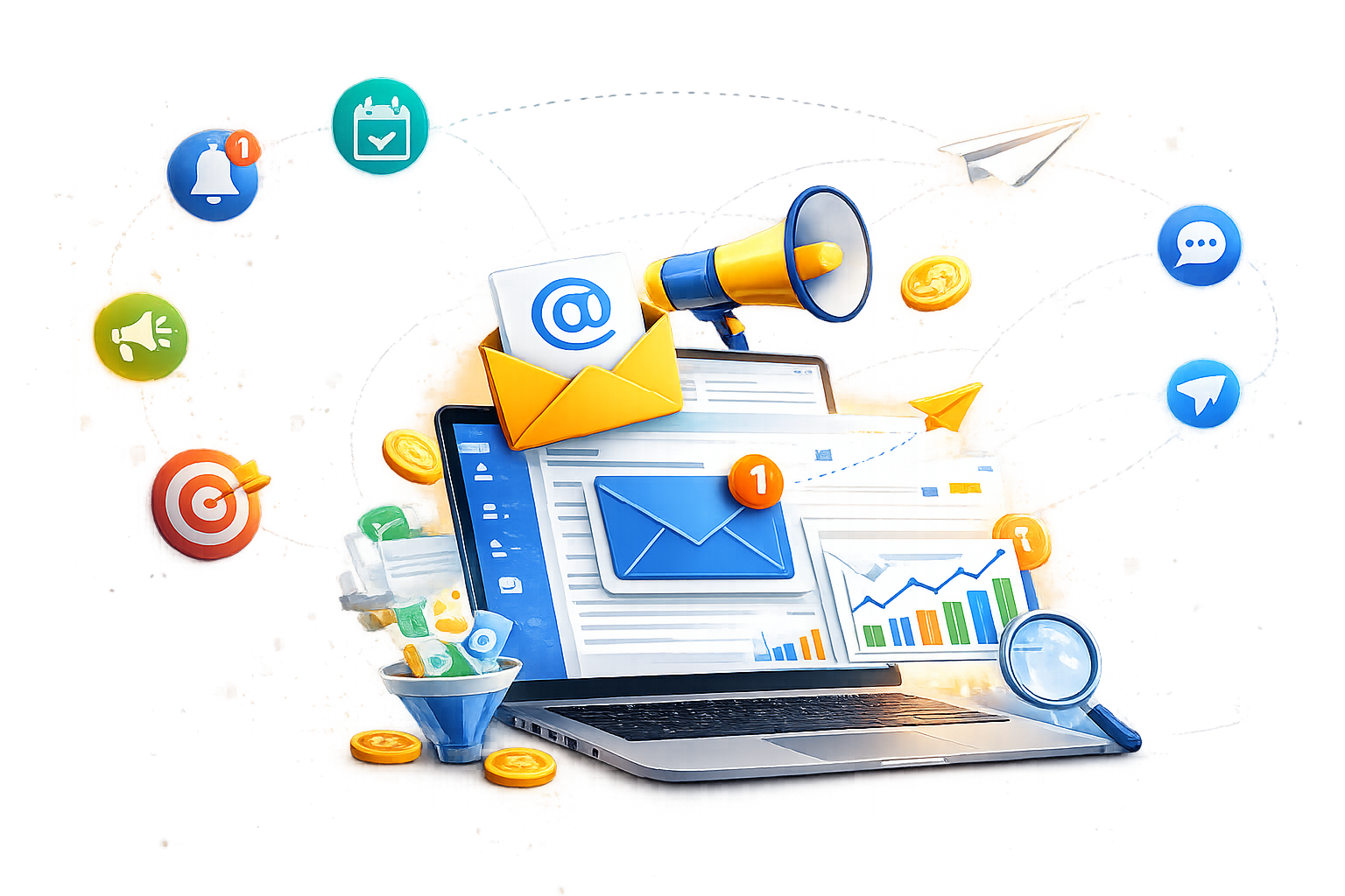 Professional email marketing and digital communication concept illustration